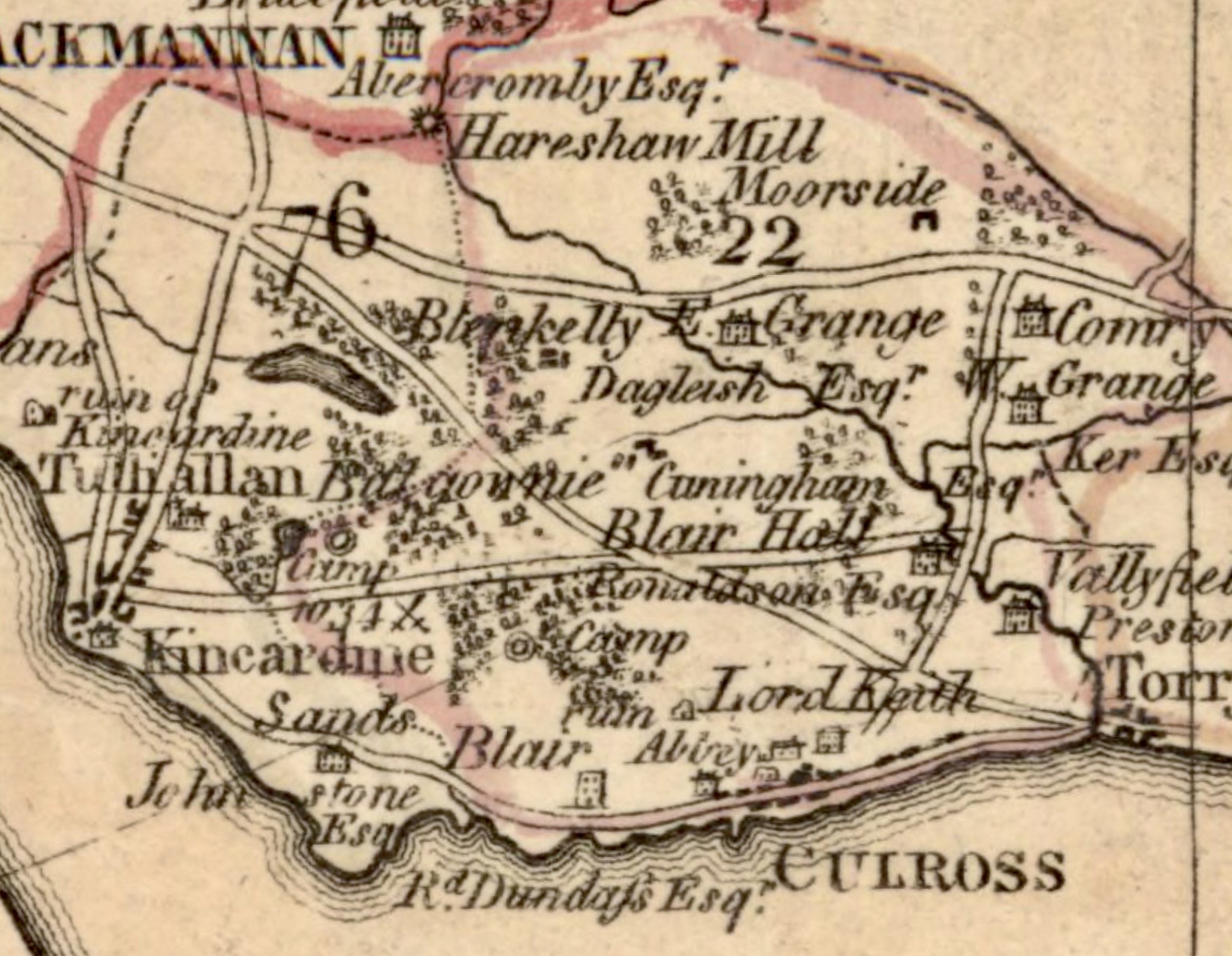 Extract from James Stobie's 1783 map showing the Kincardine area.
